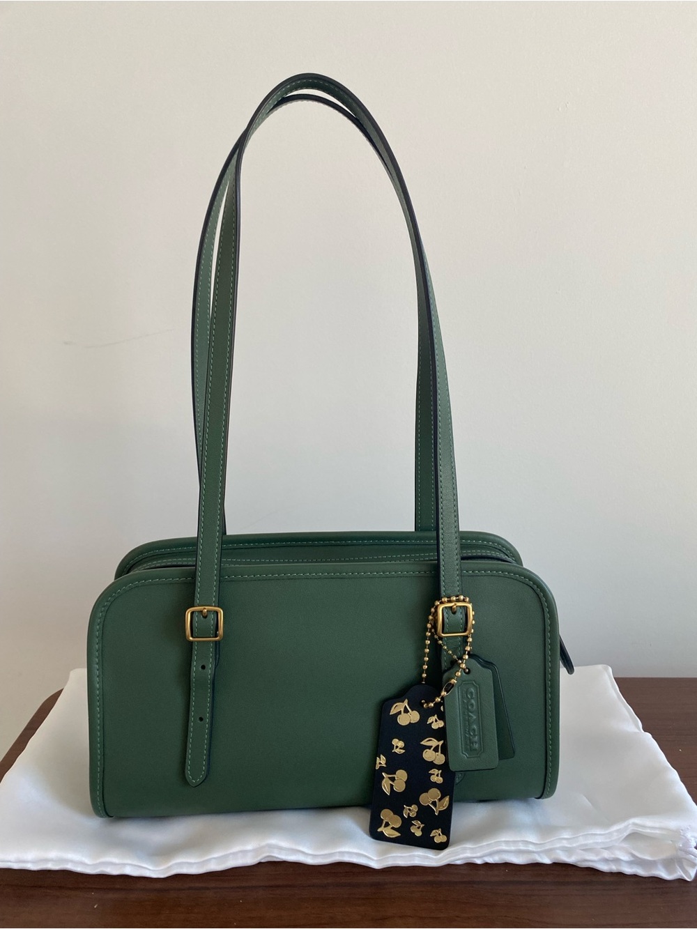 Coach Swing Zip Hunter Green Leather Shoulder Bag with Brass Hardware CM565